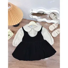 Váy cho bé gái, set áo sơ mi cổ sen kèm váy yếm nhung dáng bí siêu xinh cho bé 10-30kg
