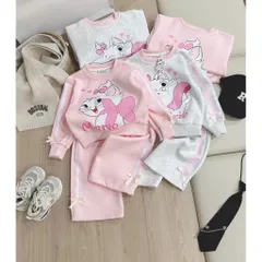 Quần áo thu đông bé gái, set bộ nỉ 2 da loại 1 mèo Marie cho bé 13-33kg