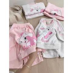 Quần áo thu đông bé gái, set bộ nỉ 2 da loại 1 mèo Marie cho bé 13-33kg
