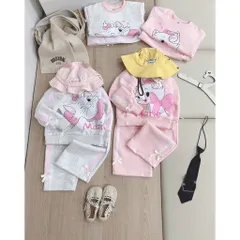 Quần áo thu đông bé gái, set bộ nỉ 2 da loại 1 mèo Marie cho bé 13-33kg