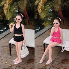 Set bikini bé gái, đồ bơi 2 mảnh cổ yếm kèm quần cho bé 10-30kg