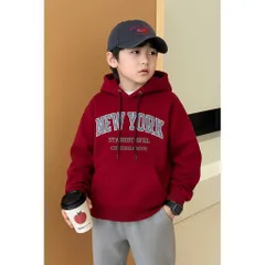 Áo nỉ đỏ Noel cho bé, áo Hoodie nỉ lót lông hoạ tiết chữ NEWYORK cho bé trai và bé gái tùe 10-45kg