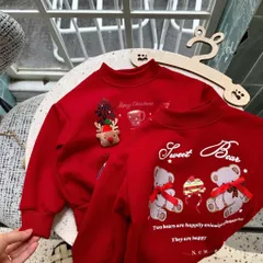 Áo nỉ đỏ Noel cho bé, áo Sweater chất nỉ Hàn cao cấp hoạ tiết tuần lộc và gấu cho bé trai, bé gái size 8-30kg