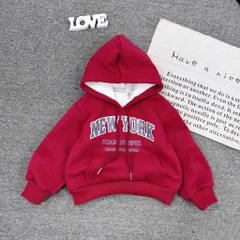 Áo nỉ đỏ Noel cho bé, áo Hoodie nỉ lót lông hoạ tiết chữ NEWYORK cho bé trai và bé gái tùe 10-45kg