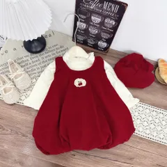 Váy cho bé gái, Set 3ct váy nhung lì dáng bí kèm áo giữ nhiệt và mũ nồi siêu xinh cho bé 10–30kg