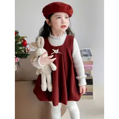 Váy cho bé gái, Set 3ct váy nhung lì dáng bí kèm áo giữ nhiệt và mũ nồi siêu xinh cho bé 10–30kg