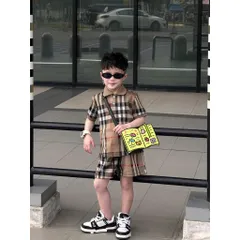 Quần áo bé trai, set bộ cộc tay áo polo kẻ vàng cho bé 10-50kg