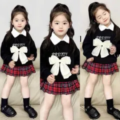 Váy thu đông bé gái, set áo thun nỉ dài tay in chữ Pretty có cổ kèm chân váy kẻ caro xếp ly cho bé 10-32kg