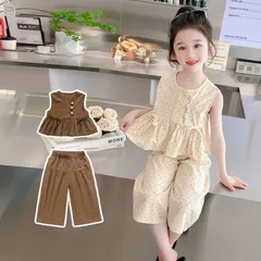 Quần áo bé gái, set bộ chất đũi chấm bi áo sát nách dáng Pelum quần lửng rộng cho bé 10-28kg