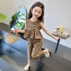 Quần áo bé gái, set bộ chất đũi chấm bi áo sát nách dáng Pelum quần lửng rộng cho bé 10-28kg