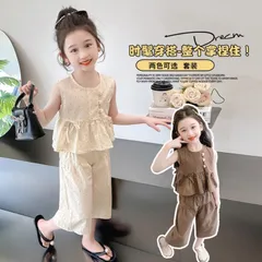 Quần áo bé gái, set bộ chất đũi chấm bi áo sát nách dáng Pelum quần lửng rộng cho bé 10-28kg