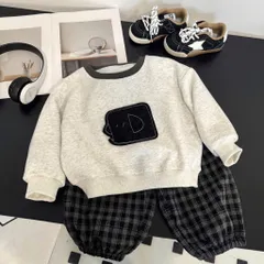 Quần áo thu đông bé trai, set bộ áo nỉ thêu đắp hình kèm quần dạ kẻ cho bé 9-27kg