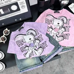 Quần áo bé gái, set bộ áo thỏ Rabbit kèm quần short jean cho bé 17-42kg