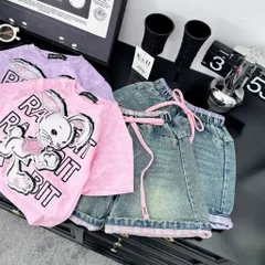 Quần áo bé gái, set bộ áo thỏ Rabbit kèm quần short jean cho bé 17-42kg