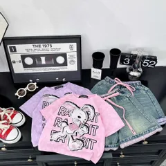 Quần áo bé gái, set bộ áo thỏ Rabbit kèm quần short jean cho bé 17-42kg