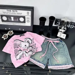 Quần áo bé gái, set bộ áo thỏ Rabbit kèm quần short jean cho bé 17-42kg