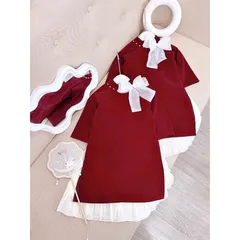 Áo dài cách tân cho bé gái, set áo dài nhung đỏ nơ cổ kèm chân váy size đại cho bé 15-38kg