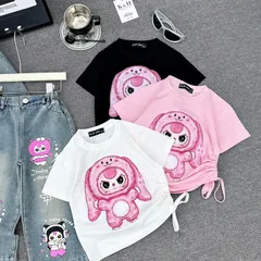 Quần áo bé gái, set bộ áo cotton hình thỏ in hình nhiệt lụa kèm quần jean ống rộng cho bé 10-32kg
