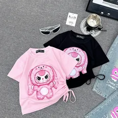 Quần áo bé gái, set bộ áo cotton hình thỏ in hình nhiệt lụa kèm quần jean ống rộng cho bé 10-32kg
