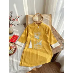 Áo dài cách tân cho bé trai – Nhung lì thêu chim hạc sang trọng cho bé 8-20kg