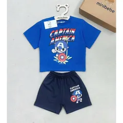 Quần áo bé trai, set bộ quần áo chất cotton họa tiết Đội trưởng Mỹ size cho bé 10-30kg
