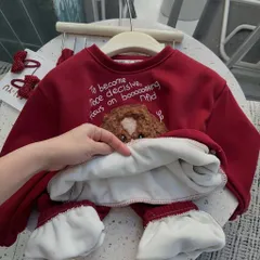 Quần áo thu đông cho bé, set bộ nỉ Hàn lót lông ấm áp thêu đắp gấu xù cho bé trai và bé gái 8-22kg
