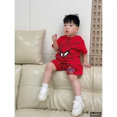 Quần áo bé trai, set bộ cộc tay chất cotton người nhện đỏ cho bé 9-27kg