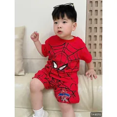Quần áo bé trai, set bộ cộc tay chất cotton người nhện đỏ cho bé 9-27kg