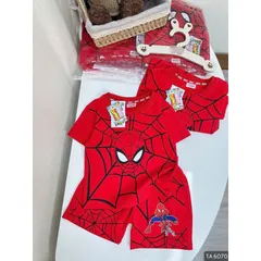 Quần áo bé trai, set bộ cộc tay chất cotton người nhện đỏ cho bé 9-27kg
