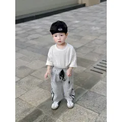 Quần nỉ thu đông bé trai, quần jogger ấm thêu ngựa cho bé 8-26kg