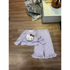 Loại 1  Quần áo thu đông bé gái, set bộ len thỏ họa tiết Hello Kitty cho bé từ 13–40kg