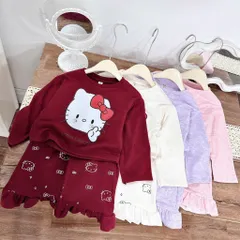 Loại 1  Quần áo thu đông bé gái, set bộ len thỏ họa tiết Hello Kitty cho bé từ 13–40kg