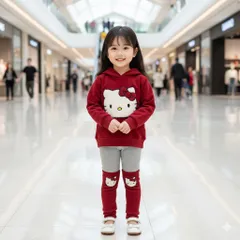 Quần áo thu đông bé gái, set bộ len tăm Hello Kitty cho bé gái 10–30kg – Dáng đáng yêu, ấm áp và cực thời trang