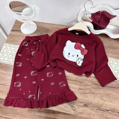 Loại 1  Quần áo thu đông bé gái, set bộ len thỏ họa tiết Hello Kitty cho bé từ 13–40kg
