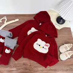 Quần áo thu đông bé gái, set bộ len tăm Hello Kitty cho bé gái 10–30kg – Dáng đáng yêu, ấm áp và cực thời trang