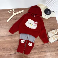 Quần áo thu đông bé gái, set bộ len tăm Hello Kitty cho bé gái 10–30kg – Dáng đáng yêu, ấm áp và cực thời trang