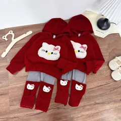 Quần áo thu đông bé gái, set bộ len tăm Hello Kitty cho bé gái 10–30kg – Dáng đáng yêu, ấm áp và cực thời trang
