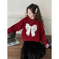 Váy cho bé gái, set áo nỉ đỏ thêu đắp nơ ren phối chân váy nhung dài thích hợp dịp lễ Tết Noel cho bé 14-35kg