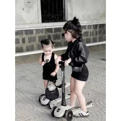 Váy cho bé gái, set váy body cotton phối áo da sành điệu cho bé 10-30kg