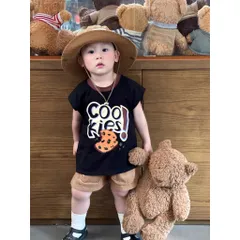 Quần áo bé trai, Set bộ bé trai áo cotton tay hến hoạ tiết Cookie kèm quần short kaki túi hộp cá tính cho bé 9-24kg