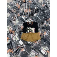 Quần áo bé trai, Set bộ bé trai áo cotton tay hến hoạ tiết Cookie kèm quần short kaki túi hộp cá tính cho bé 9-24kg