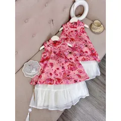 Váy bé gái, set áo hoa cổ tàu kèm chân váy voan tơ cho bé 10-30kg