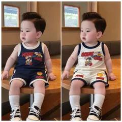 Quần áo bé trai, set đồ bộ bé trai ba lỗ chất cotton hoạ tiết chuột Mouse size 9-24kg