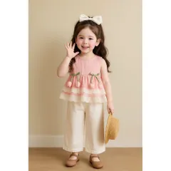 Quần áo bé gái, set bộ áo tiểu thư chất thô đũi hàn gắn hoa Tuylip kèm quần suông cho bé 10-22kg