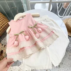 Quần áo bé gái, set bộ áo tiểu thư chất thô đũi hàn gắn hoa Tuylip kèm quần suông cho bé 10-22kg