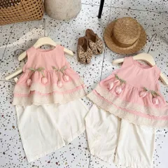 Quần áo bé gái, set bộ áo tiểu thư chất thô đũi hàn gắn hoa Tuylip kèm quần suông cho bé 10-22kg