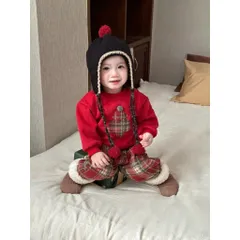 Set đồ Noel cho bé, set áo nỉ đỏ hoạ tiết cây thông kèm quần dạ kẻ ống suông cho bé 10-30kg