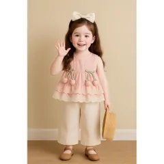Quần áo bé gái, set bộ áo tiểu thư chất thô đũi hàn gắn hoa Tuylip kèm quần suông cho bé 10-22kg