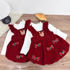 Váy cho bé gái, set váy yếm nhung đò gắn Sticker nơ và tuần lộc kèm áo giữ nhiệt cho bé 10-30kg