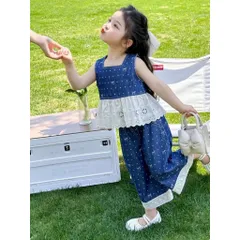 Set bộ bé gái cotton jean phối ren cao cấp – đồ bộ bé gái sát nách phong cách Hàn Quốc 10-30kg